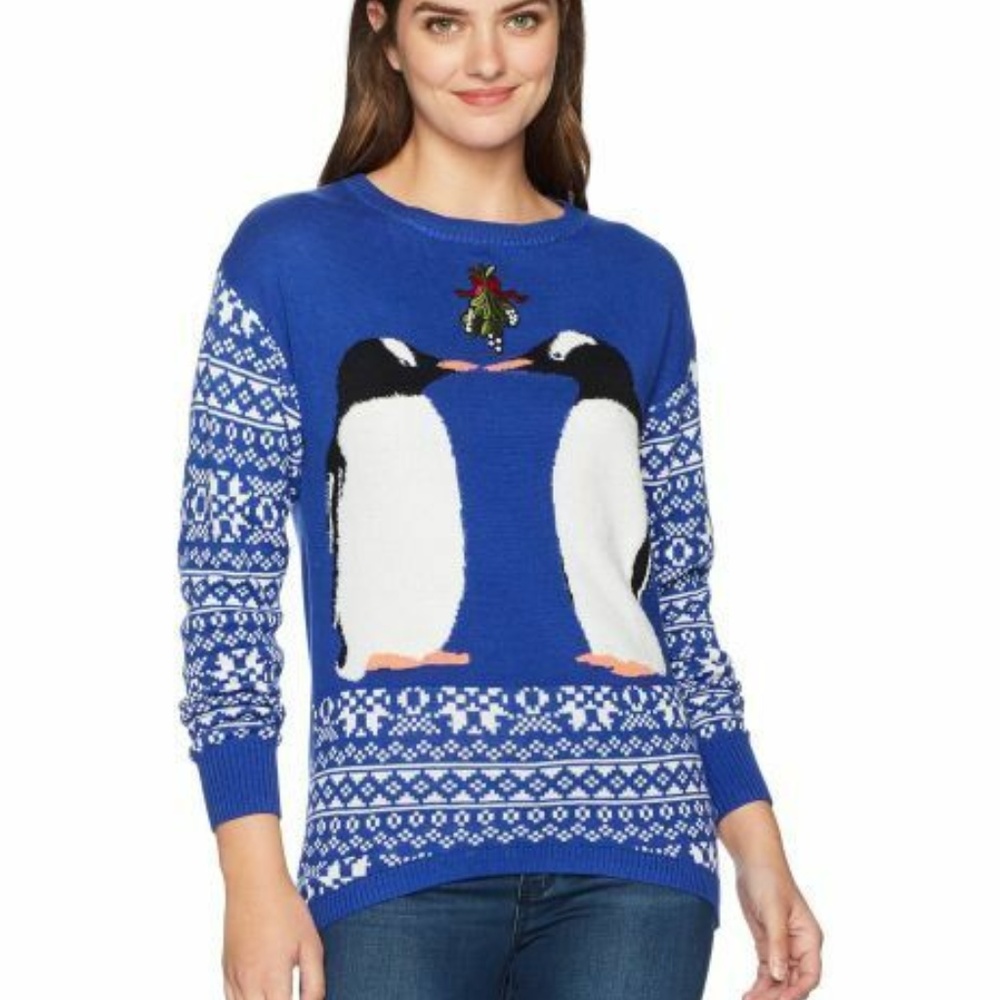 Ugly Christmas Sweater Penguins Kissing Mistletoe